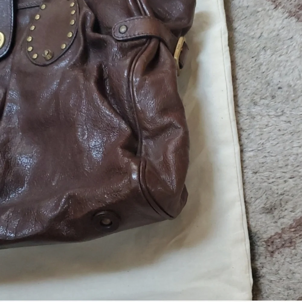 Frye large pleated stud satchel